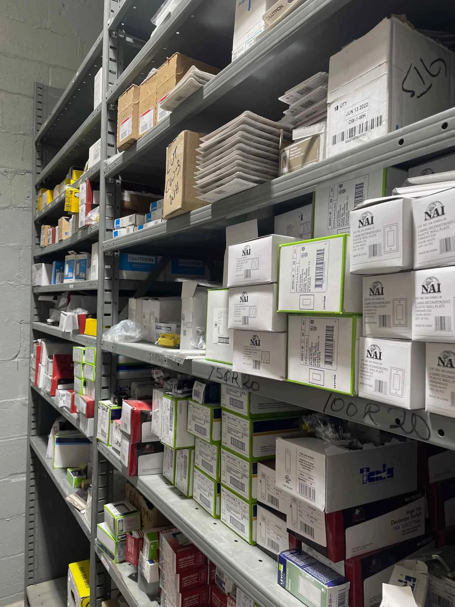 shelves with organized electric supply products